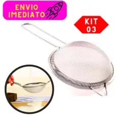 Kit 03 Peneiras Não Solta Nenhum Resíduo100% Aço Inox 10 Cm Ideal Para o Dia-Dia Aro Facilita