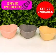 Kit 03 Tigela Bowl de Coração Bambu Ecológico Prática Cumbuca Sobremesas Bowls Tigela Alimentos