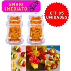 Kit 05 Paliteiros Acrílico Prático Com 100 Palitos Cada Fácil de Abrir Ideal Para Bar e Lanchonetes