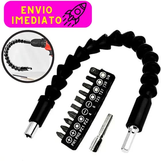 Kit Cabo Extensor Flexível Para Parafusadeira 12 Peças Conecta Com Parafusadeira e Chave de Catraca