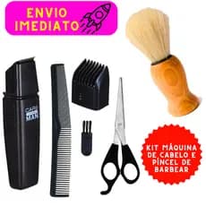 Kit Máquina de Cortar Cabelo Com Tesoura Pente Escova Para Limpeza e Píncel de Barbear Beleza