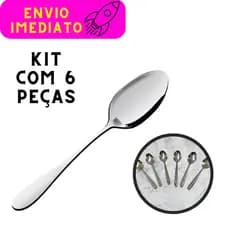 Kit 6 Colher de Jantar Aço Inoxidavél Prata Polimento Tecnologia Casa Cozinha Utensílios