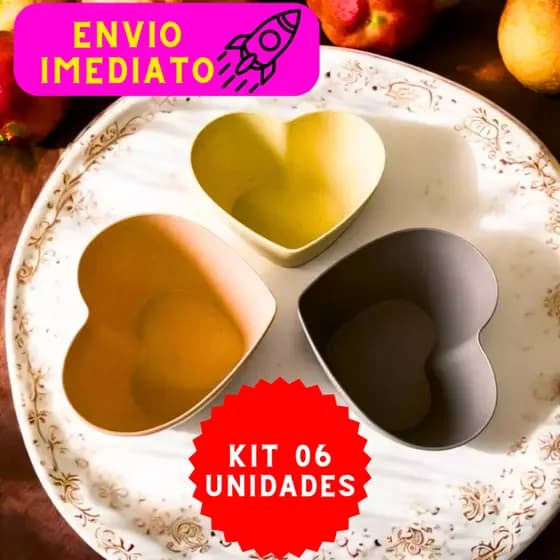 Kit 06 Tigelas Bowl de Coração Bambu Ecológico Tigela Alimentos Prática Cumbuca Sobremesas Bowls
