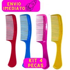 Kit 04 Pentes 22 Cm Plástico Utensílio Capilar Dentes Largos Cores Variadas Versátil Prático Beleza