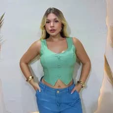 Cropped Feminino Blusa Top Alça Grossa com bojo e zíper Moda Verão Estilo Blogueira Tecido Bengaline