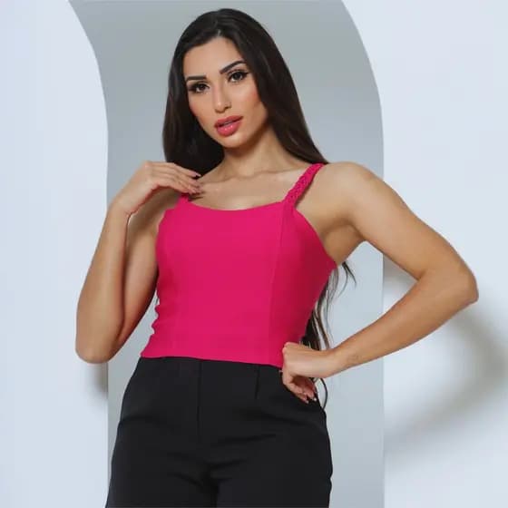 Cropped Feminino Blusa Top Detalhe Alcinha Trançada com bojo e zíper Moda Verão Estilo Blogueira