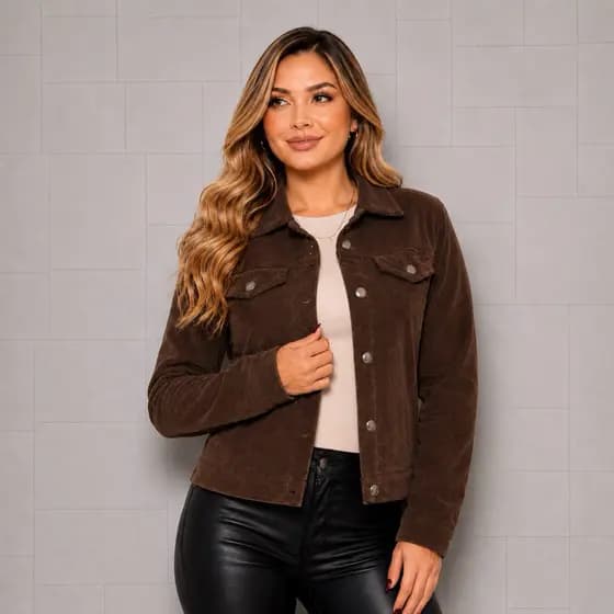 Jaqueta Casaco Feminina Cotelê Estiloso Casual Botões Frontais Moda Inverno