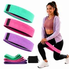 Kit 3 Faixas Elásticas Hip Band Mini Band Tecido Treino Academia Fitness Resistência Pernas Glúteos