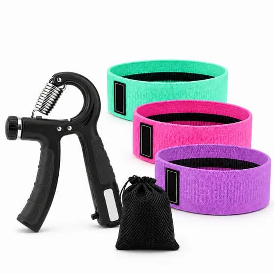 Kit Fitness Hand Grip + Hip Band Fortalecimento e Treino Funcional Mão Punho Antebraço Glúteos Perna