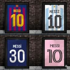 Kit 4 Quadros / Placas Decorativas MDF Carreira Lionel Messi