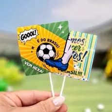 Kit 30/50/100 Pirulitos tema Futebol Copa do Mundo Vai Brasil - Lembrancinhas para clientes e eventos