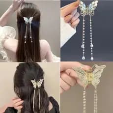 Grampo De Cabelo Borboleta Liga Estilo Coreano Com Imitação De Pérola Borla Meia Acima Acessórios Para Mulheres Elegante