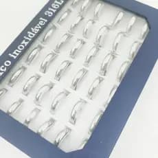 Kit C/36 Aliança 4mm Prata Aço Inoxidável Caixa Atacado