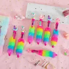 caneta pelúcia de 6 cores/ unicórnio/ astronauta/ stitch/donuts/gatinho