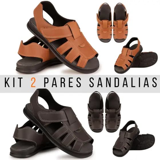 Kit 2 Sandalia masculina de Couro 2 Cores,Sola anti-stress de Alta qualidade e confortavel do 37ao44
