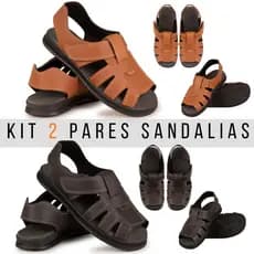Kit 2 Sandalia masculina de Couro 2 Cores,Sola anti-stress de Alta qualidade e confortavel do 37ao44