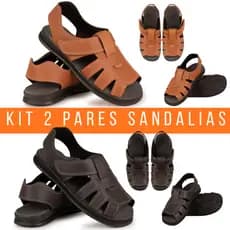 Kit 2 Sandalia masculina de Couro 2 Cores,Sola anti-stress de Alta qualidade e confortavel Origina