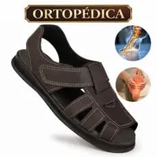 Sandalia Masculina de Couro Legitimo Ortopedicade couro sintetico sola anti stress anti derrapante