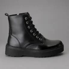 Coturno Feminino Plataforma Preto Cano Curto Com Cadarço
