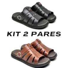 Kit 2 Sandalia Masculina Ante-Stres ANATOMICA Preta Ortoepedica Original  de Couro Confortavel.