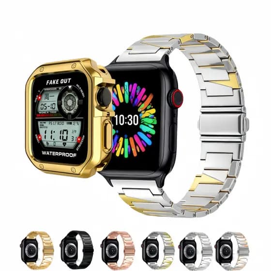 Metal Pulseira Aço inoxidável+Silicone Meia Capa Kit Para Apple Watch 44mm 40mm 41mm 38mm 42mm 45mm 46mm 49mm Ultra10 11