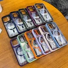 Magsafe Magnético Capa Para iPhone 15 12 13 11 14 16 Pro Max Luxo Case+Metal Lente De Câmera+Suporte Câmera Dobrável