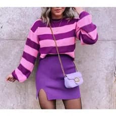Saia Canelada 3d Tecido Grosso moda blogueira para compor Varios look.