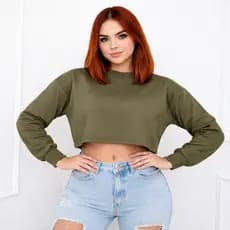Blusa Cropped Manga Longa Comprida Moletinho Moda Feminina Inverno Roupa Casual