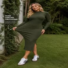Vestido Mirian Feminino Canelado Manga Longa ✔ Modelagem moderna que veste perfeitamente
