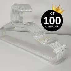 Kit 100 Cabide acrílico TRANSPARENTE Cabide Reforçado para roupas adulto Cristal envio imediato promoção