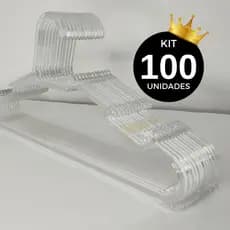 Kit 100 Cabide acrílico TRANSPARENTE Cabide Reforçado atacado adulto Cristal pronta entrega 100 unidades