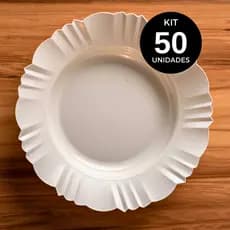 Kit 6 a 50 pratos fundo com borda branco refeição churrasco festa plástico redondo