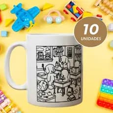 Kit Caneca Volta as Aulas para colorir pintar Caneca Infantil Pinta e Lava Reutilizável 400 ml plastica