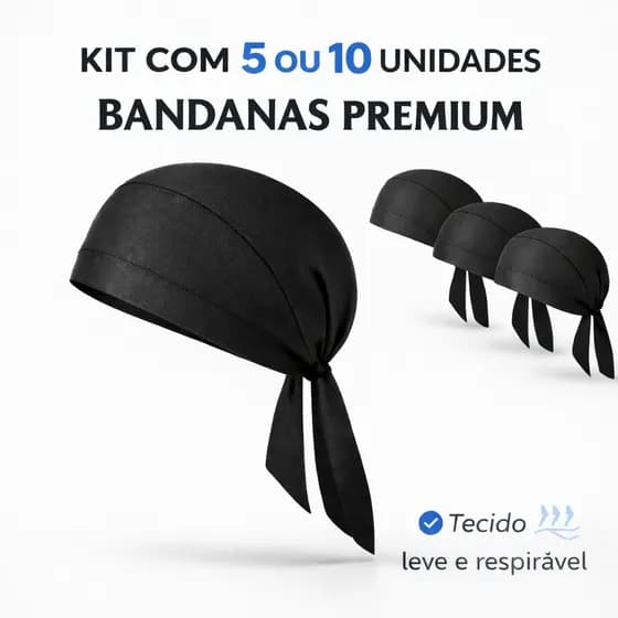 Kit 10 Bandana Restaurante Padaria Lenço Chef Touca Cozinha Preto