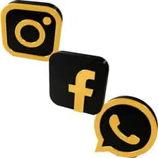 Kit 3 Ícones 3D Redes Sociais Gold Para Decoração