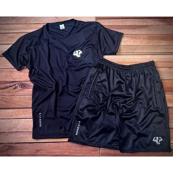 Conjunto Fitness Básico Todo Preto Masculino - Camiseta e Bermuda + Diversas Cores !