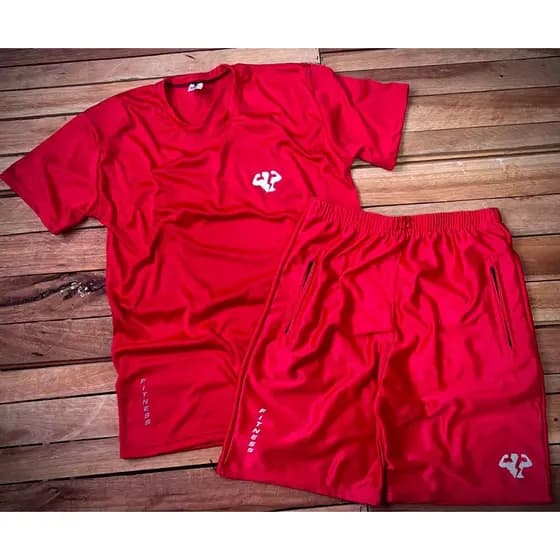 Conjunto Masculino Fitness Vermelho - Camisa + Bermuda - Estilo Básico - Pronta Entrega !