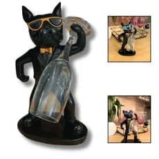 Porta Taças Copos Cachorro Resina Ceramica Decoração Bulldog Preto Com Óculos