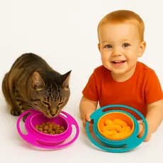 Comedouro Pet Giratório Pratinho Anti-Sugeira Alimentação Cachorro e Gato Tigela  360º Bebedouro