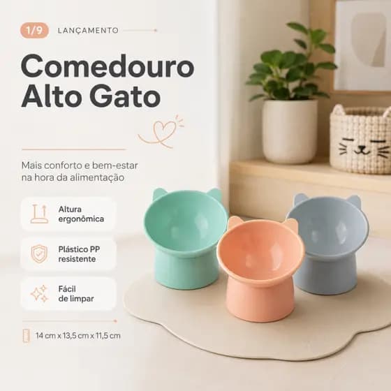 Comedouro Bebedouro Antiengasgo Alto Gato Pet Alimentação Ergonômico Inclinado Elevado Ração Agua