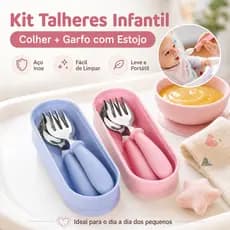Jogo Talheres Infantil Colher Garfo Inox Estojo Bebe Alimentação Introdução