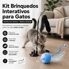 Kit Varinha Ventosa Fixa + Bolinha Giratoria Automatica Pet Gato Cachorro Interativa Antiestresse