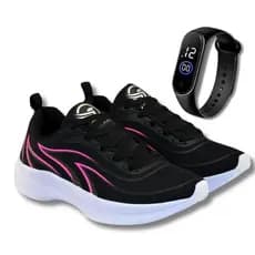 Tênis Feminino Caminhada Esportivo Leve Antiderrapante + Relógio Digital