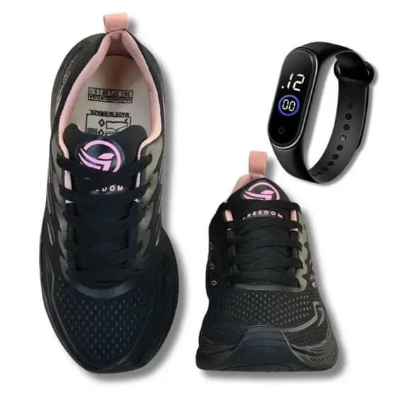 Tenis Feminino + Relogio Academia Corrida Caminhada Treino Esportivo Trabalho