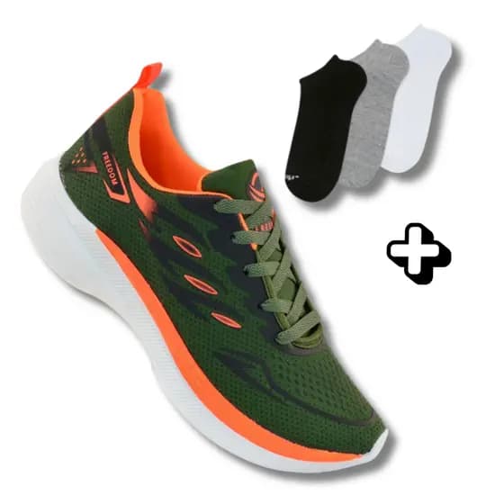 Tênis Masculino Corrida + Meia Curta | Ideal Para Treinos Intensos