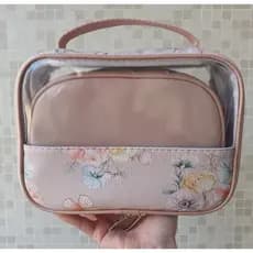 Kit necessaires 2 peças, organizador de mala e bolsa sintético impermeável floral nude e rosê