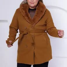 Sobretudo Lã Batida Plus Size Modelo Europeu Com Gola Removivel Com Faixa Regulavel Casaco Inverno