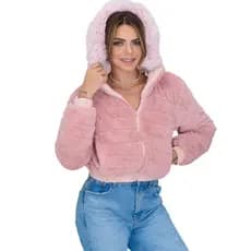 Jaqueta Puffer Feminina Dupla Face Impermeável Peluciada Com Capuz Removível Com Pelinho Bobojaco