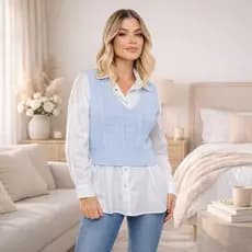 Colete Feminino Tricot Modal Gola V Tranças Moda Inverno