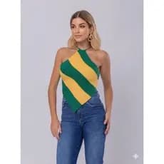 Cropped Top Lenço Listrado Feminino Tricot Modal